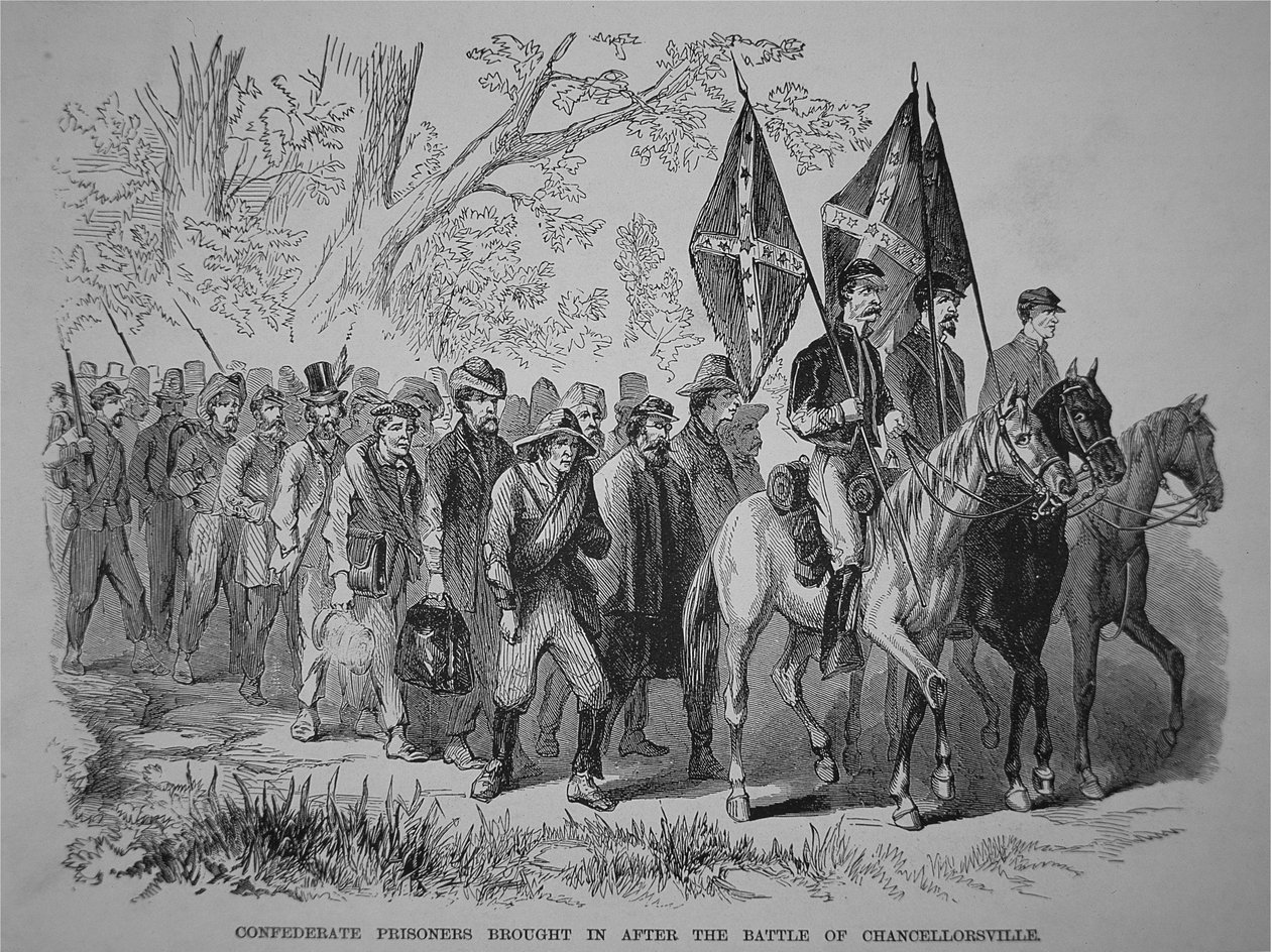 Prisioneiros Confederados Trazidos após a Batalha de Chancellorsville (litho) de American School
