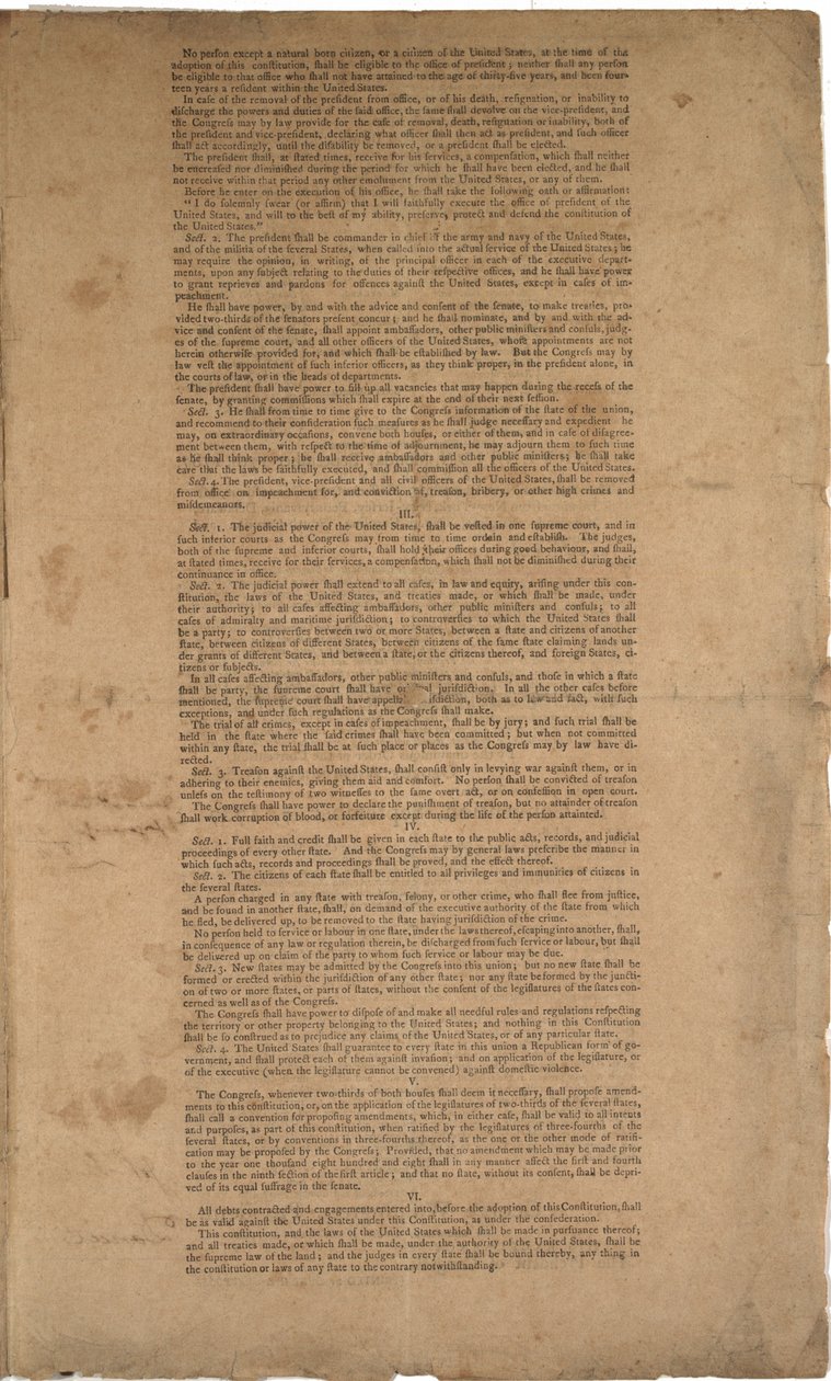 Constituição, primeira impressão, impressa por Dunlap & Claypoole, 17-19 de setembro de 1787 (ver também GLC 695933, GLC 695934 e GLC 695936) de American School
