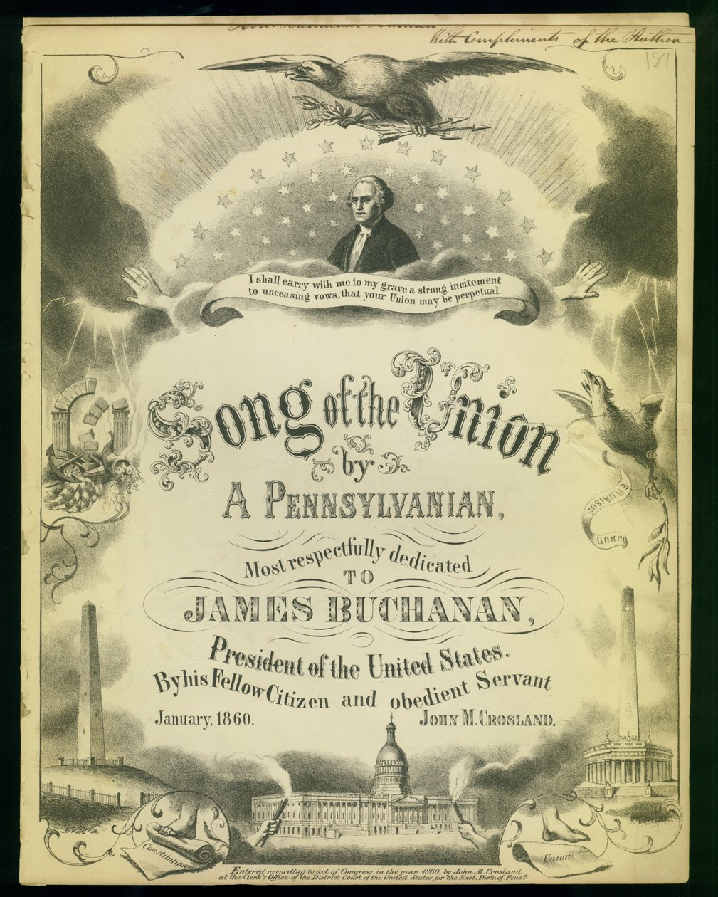 Capa de Canções da União por um Pennsylvanian ..., por John M. Crosland, 1860 de American School