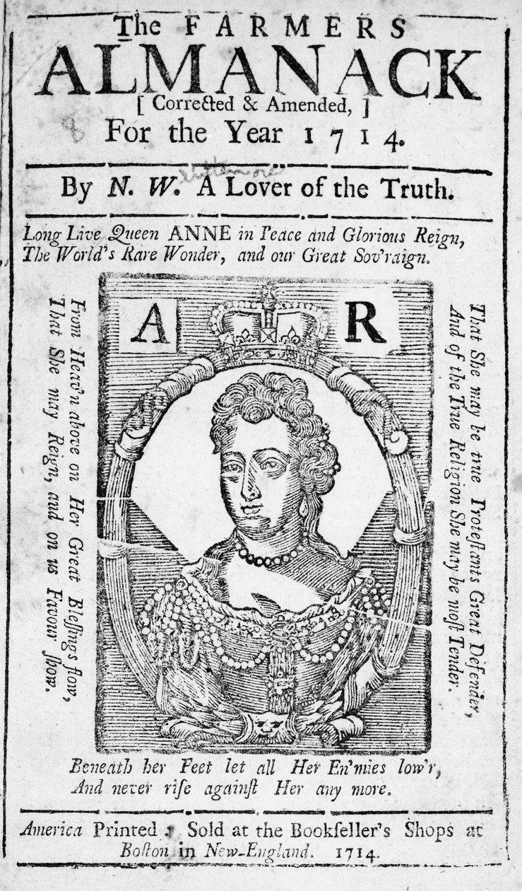 Capa para The Farmers Almanack, publicada em 1714 (impressão) de American School