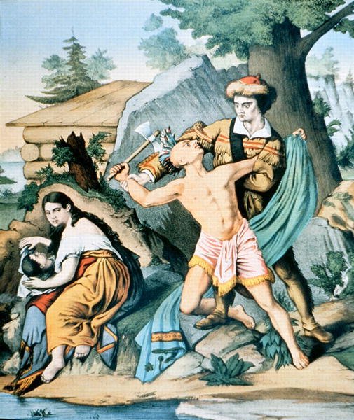 Daniel Boone (1734-1820) defende a sua família contra o ataque indiano de American School