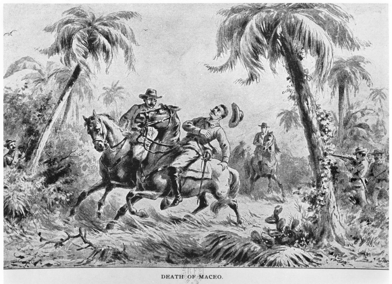 Morte de Antonio Maceo (1845-96), ilustração da história de Cuba por Murat Halstead, publicada em 1898 de American School