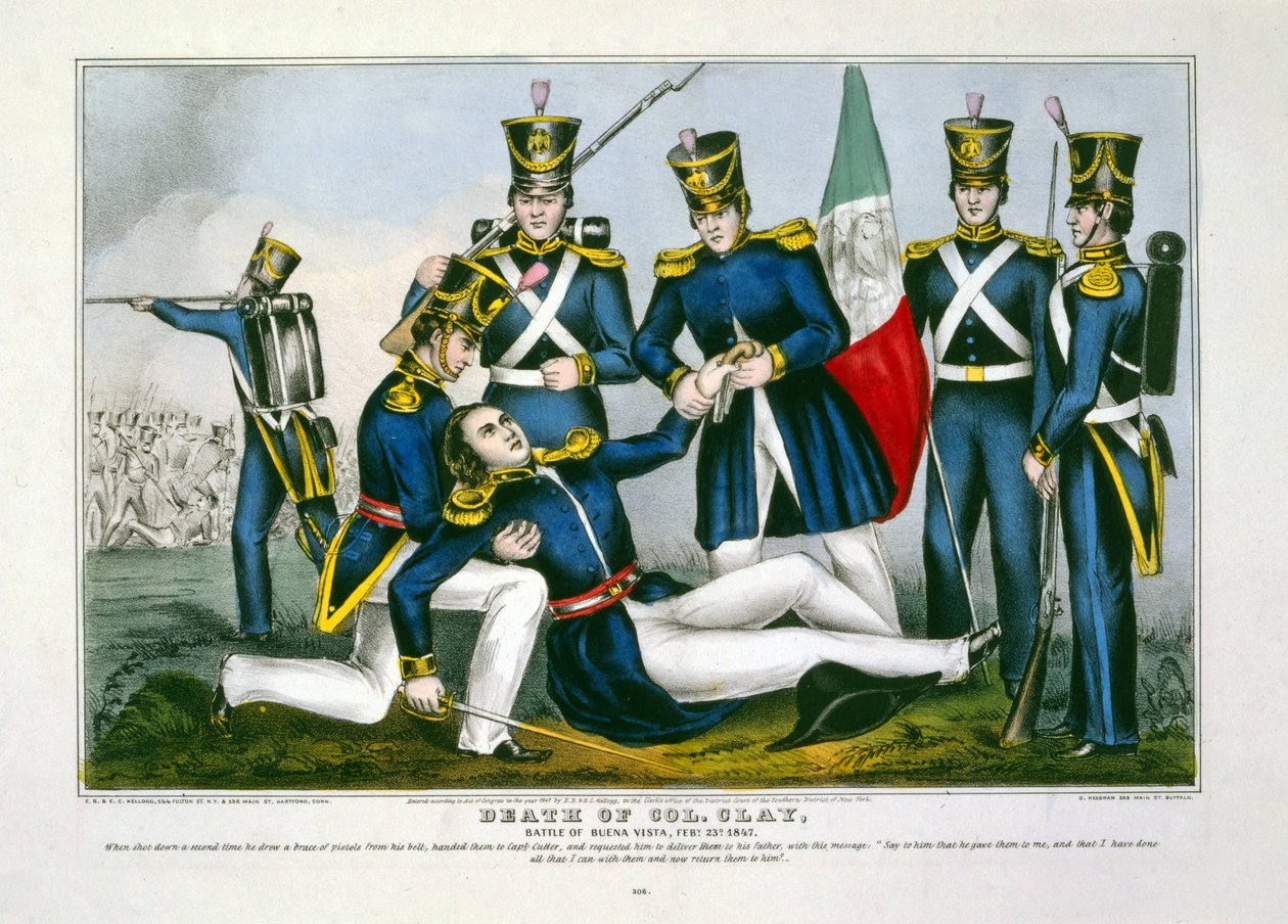 Morte do Coronel Clay, Batalha de Buena Vista, Feby. 23d, 1847, pub. 1847. de American School
