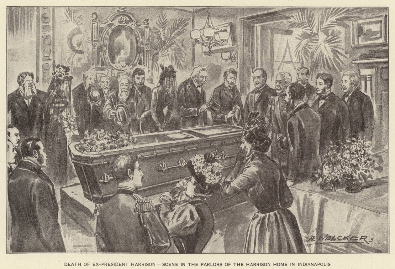 Morte do ex-presidente Harrison, cena nos salões da casa de Harrison em Indianápolis (litografia) de American School