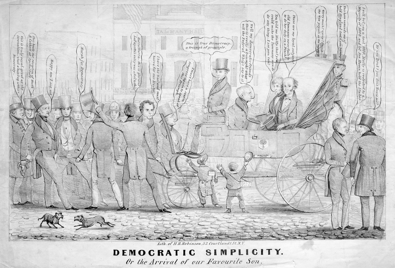 Simplicidade democrática, ou, A chegada de nosso filho favorito, publicado por HR Robinson, Nova York, c.1839 de American School