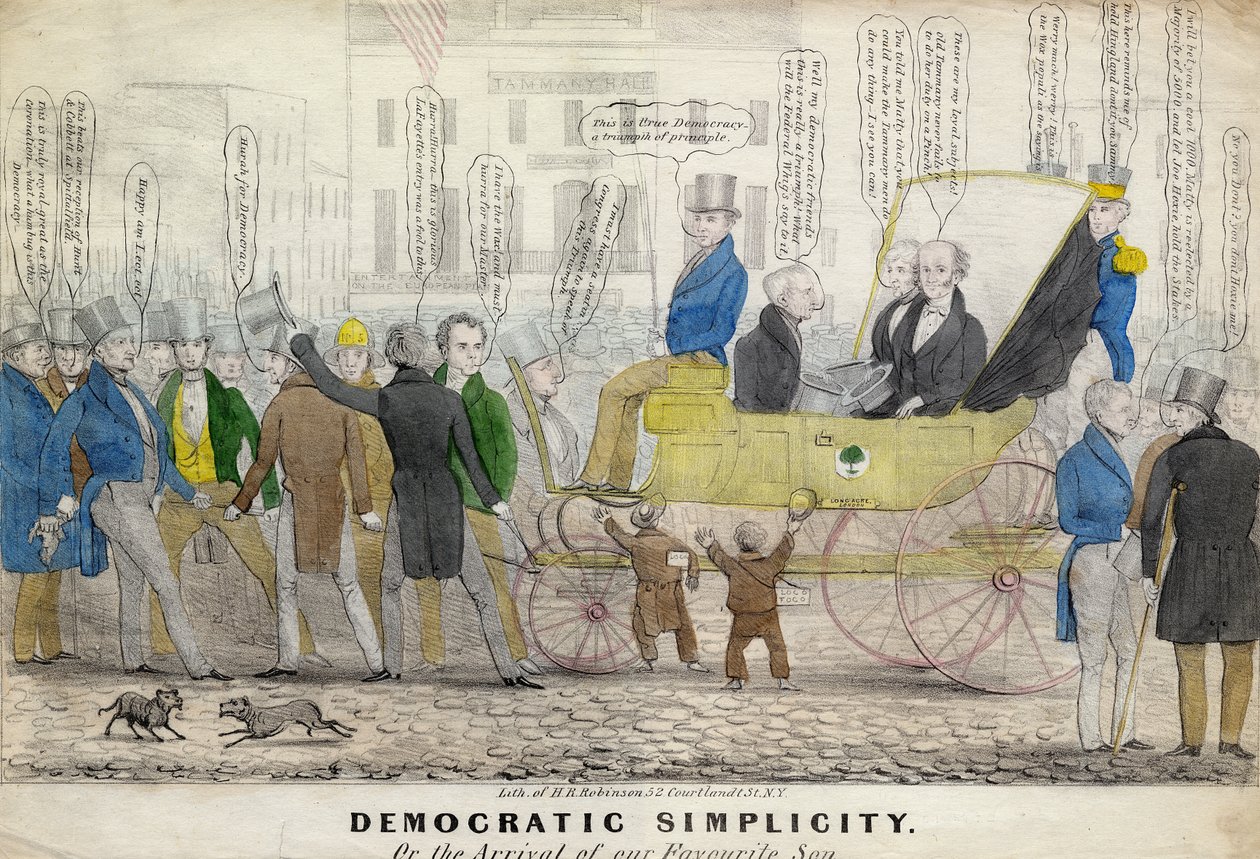 Simplicidade democrática, ou, A chegada de nosso filho favorito, publicado por HR Robinson, Nova York, c.1839 de American School