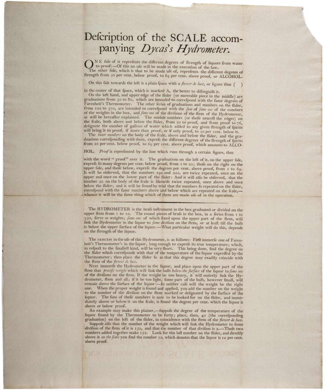 Descrição da Escala do Hidrômetro Dycass, 1790 de American School