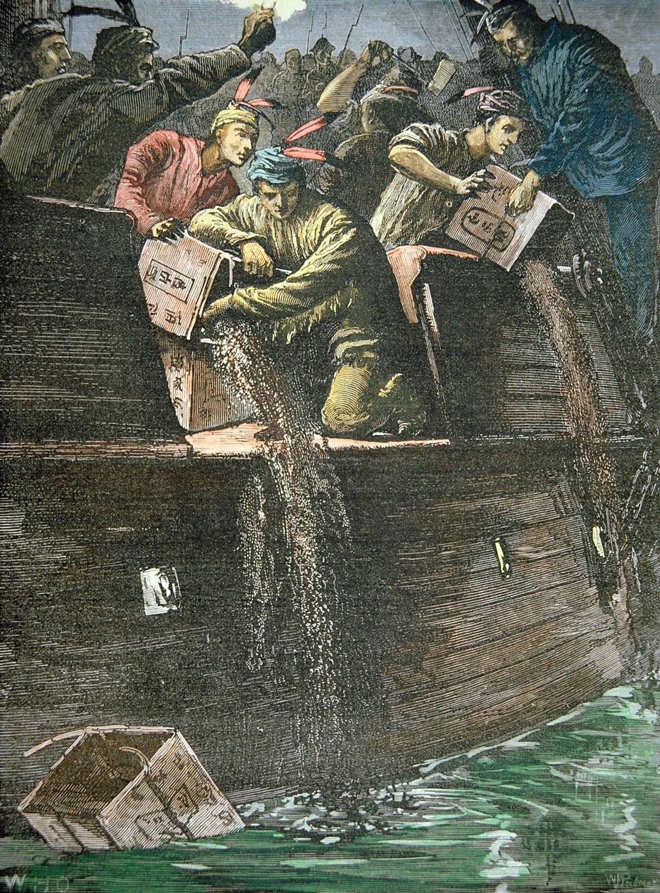 Destruição das cargas de chá, conhecida como Boston Tea Party de American School
