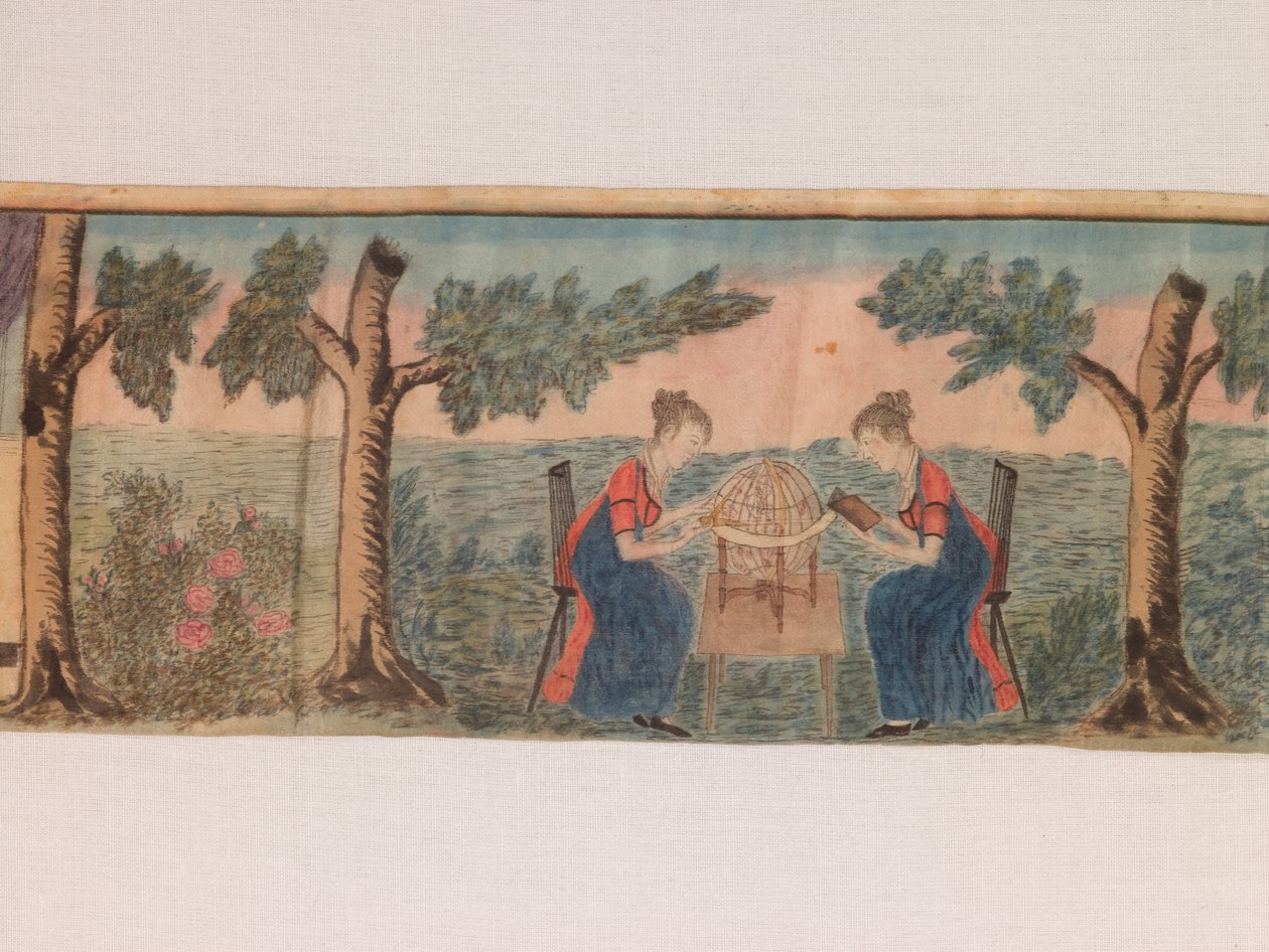 Pormenor de um Panorama em Miniatura: Cenas de um Seminário para Jovens Senhoras c.1810-20 (aguarela e tinta sobre seda) de American School