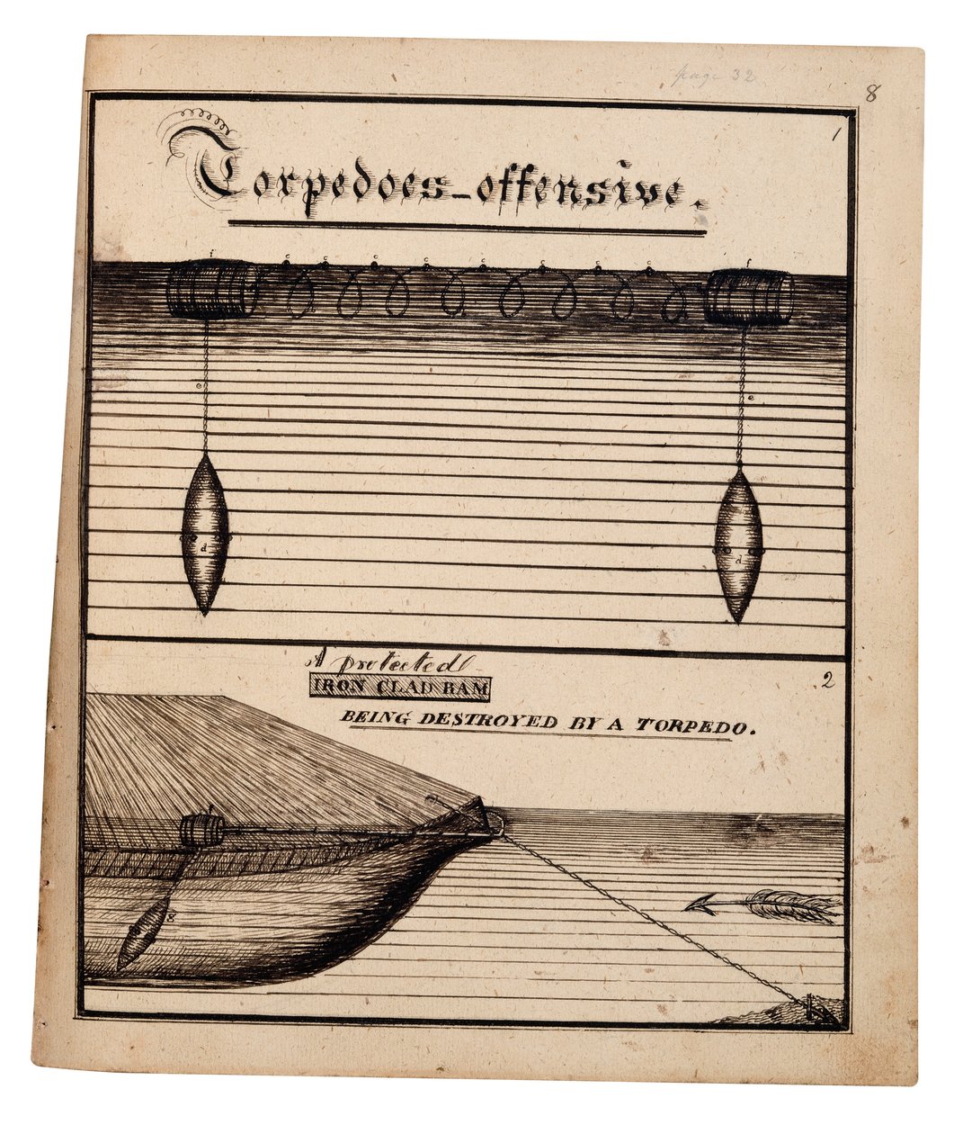 Diagrama de uma ofensiva de torpedos (caneta e tinta sobre papel) de American School