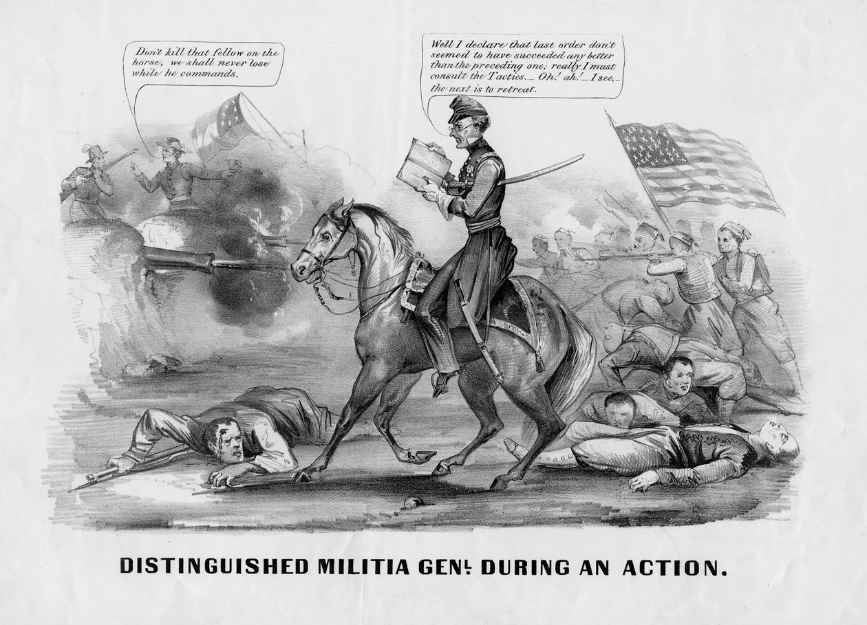 Distinta milícia genl. durante uma ação, publicada por Currier & Ives, Nova York, c. 1861 de American School