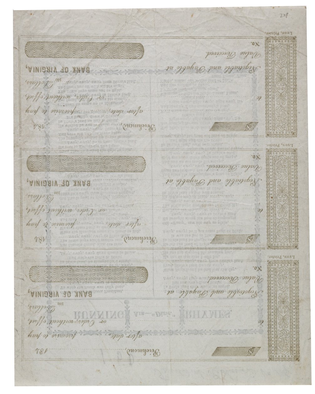 Dixie impresso no verso de um cheque, 1861 de American School
