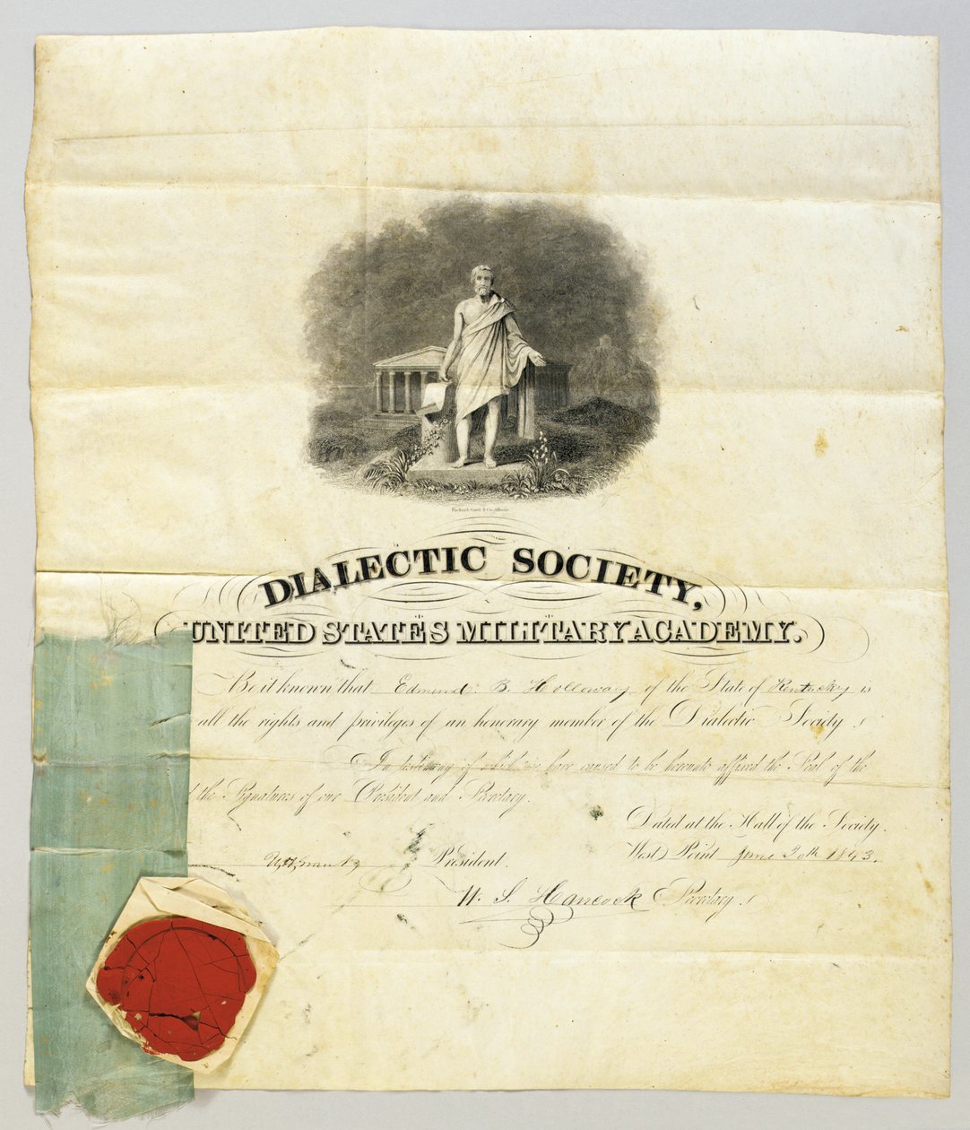 Documento assinado por Ulysses S. Grant como presidente da Dialectic Society na West Point Military Academy, 20 de junho de 1843 (gravura e caneta e tinta em pergaminho) (ver também 872501) de American School