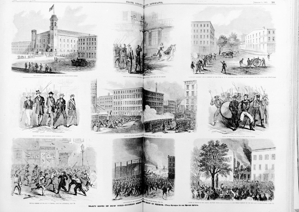 Projeto de motins em Nova York, cenas emocionantes durante o reinado do terror, 1863 de American School
