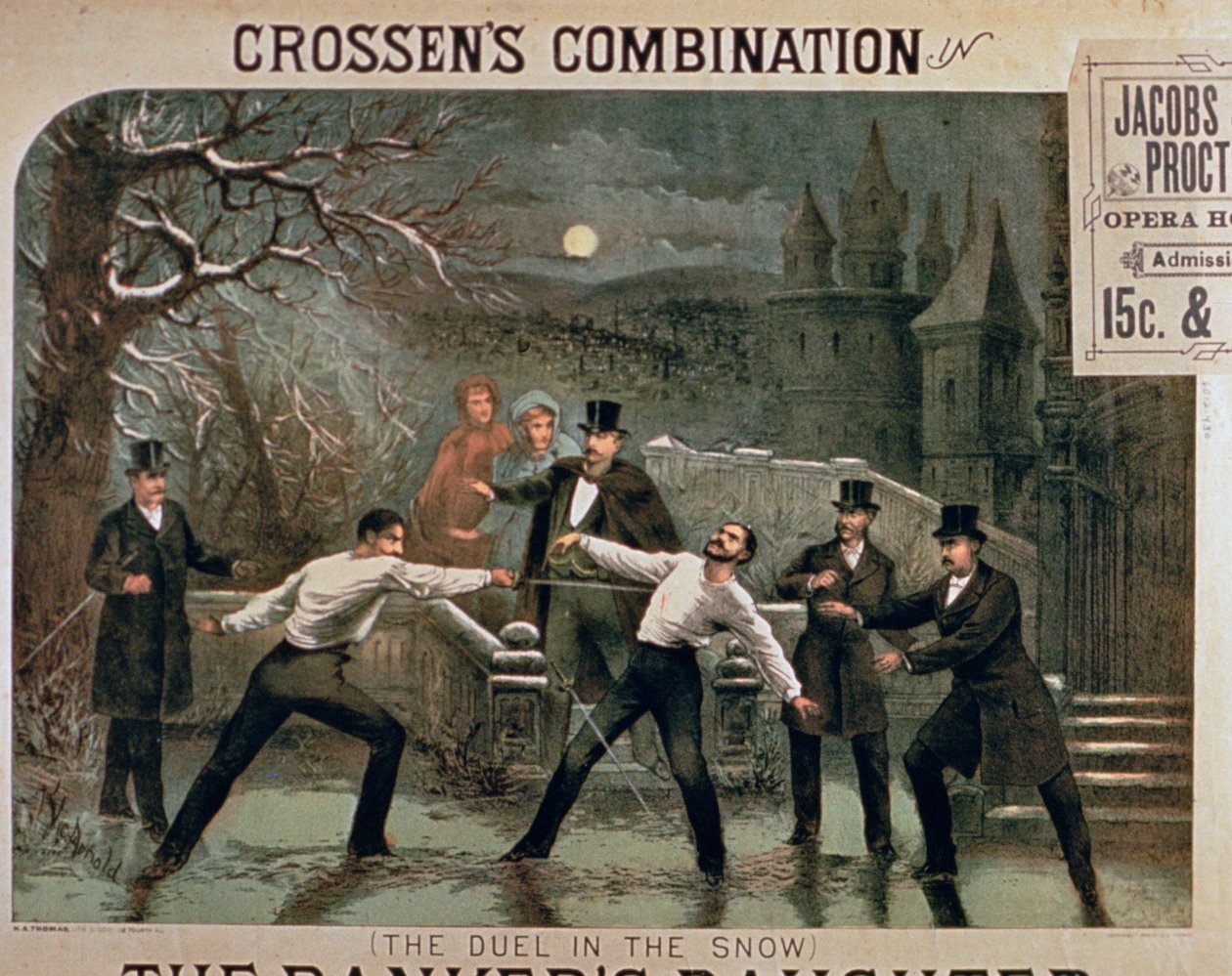 Duel in the Snow, pôster de The Bankers Daughter, estrelado por Crossens Combination no Jacobs & Procter Opera House de American School