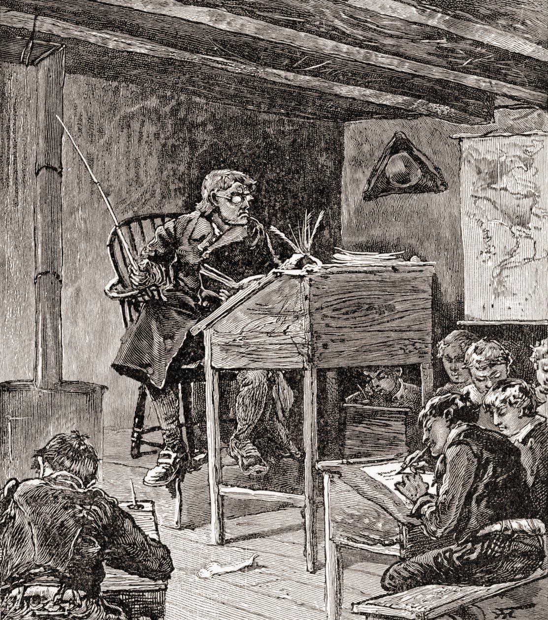 A educação nos séculos XVIII e XIX, de "The History of Our Country", publicado em 1905 (gravura em madeira) de American School