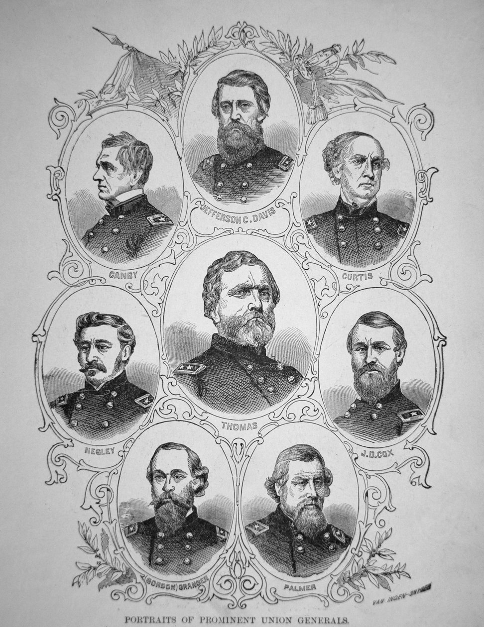 Oito destacados generais americanos da Guerra Civil (gravura) de American School