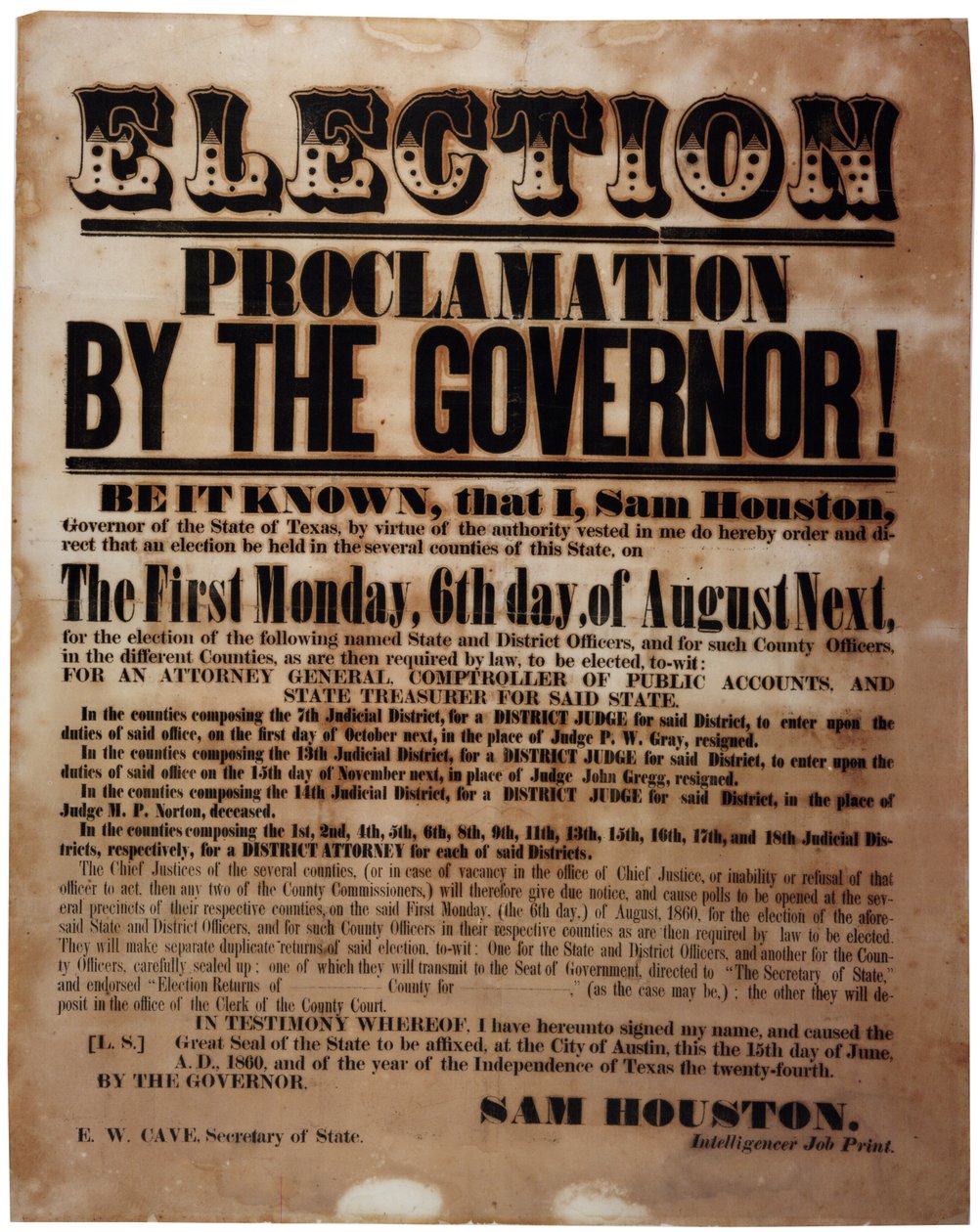 Proclamação Eleitoral pelo Governador! (eleições antes da Guerra Civil), 15 de junho de 1860 de American School
