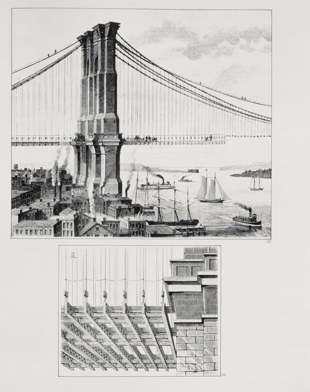 Elevação de uma torre da ponte de Brooklyn, Nova Iorque de American School