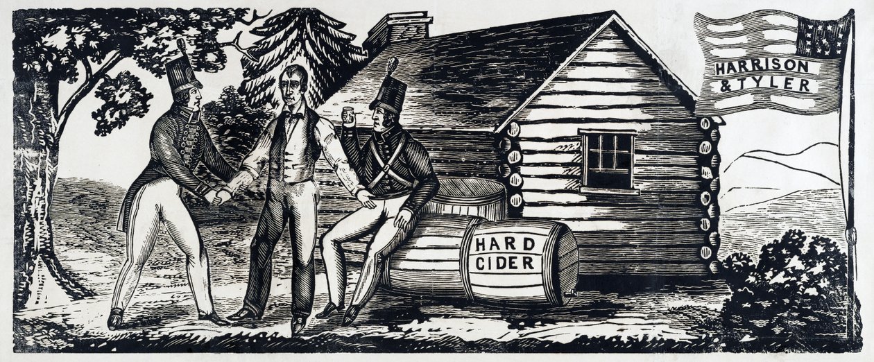 Emblema para a Campanha Presidencial Harrison & Tyler em 1840, pub. 1840 (xilogravura) de American School