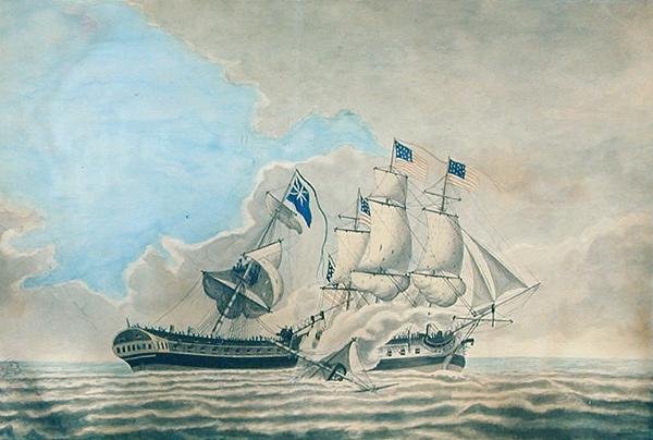 Noivado entre a U.S. Frigate Constund e H.M.S. Guerriere (aguarela, guache e tinta sobre papel) de American School