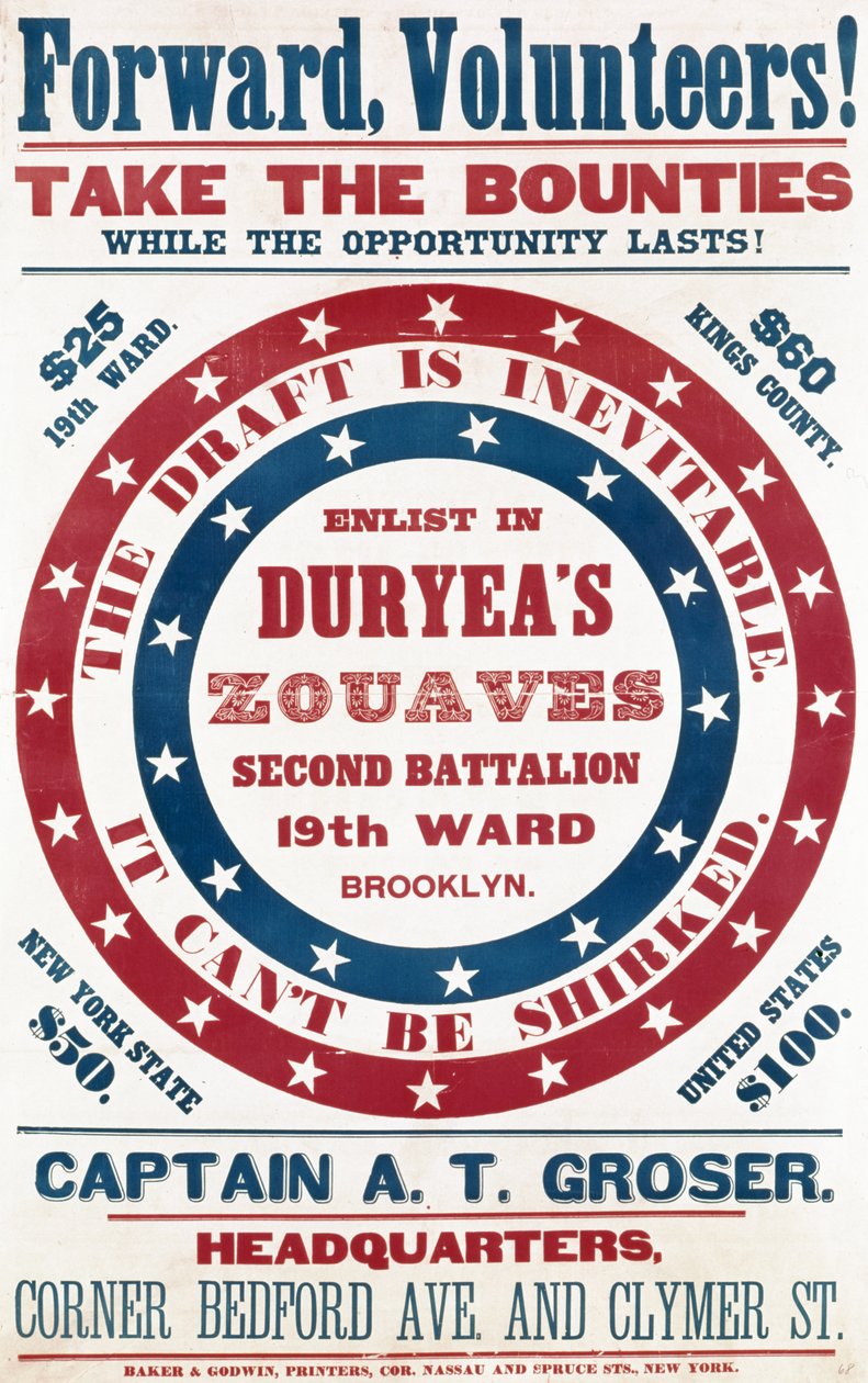 Alistar-se em Duryeas Zouaves, Segundo Batalhão, 19ª Ala, Brooklyn, c.1861 de American School