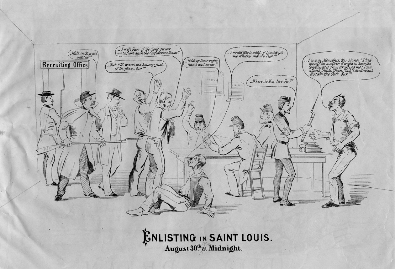 Alistando-se em Saint Louis: 30 de agosto à meia-noite, c.1862 de American School