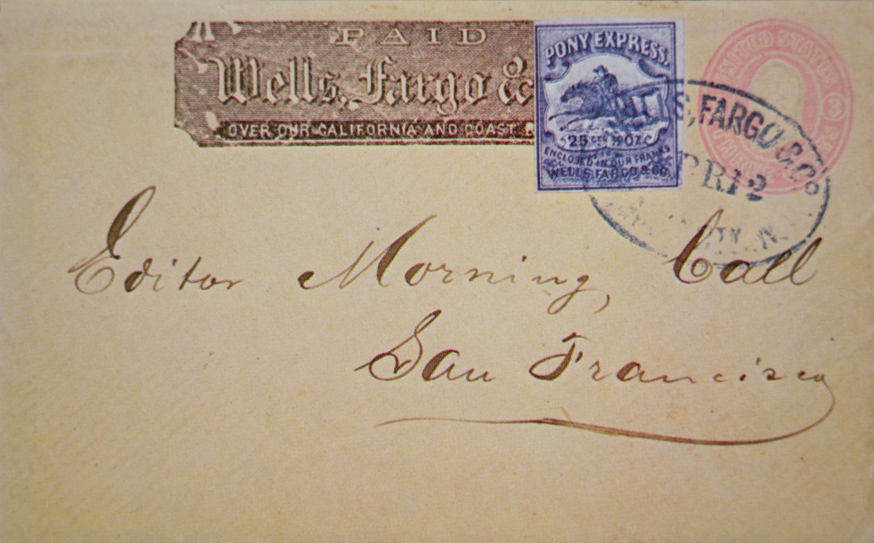 Envelope com selo Wells Fargo Pony Express (caneta e tinta sobre papel) de American School