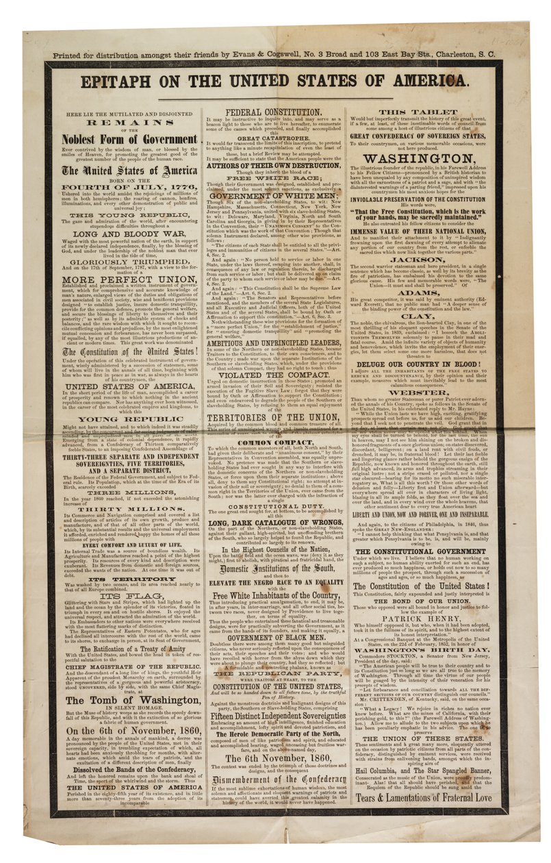 Epitáfio nos Estados Unidos da América, c.1861 de American School