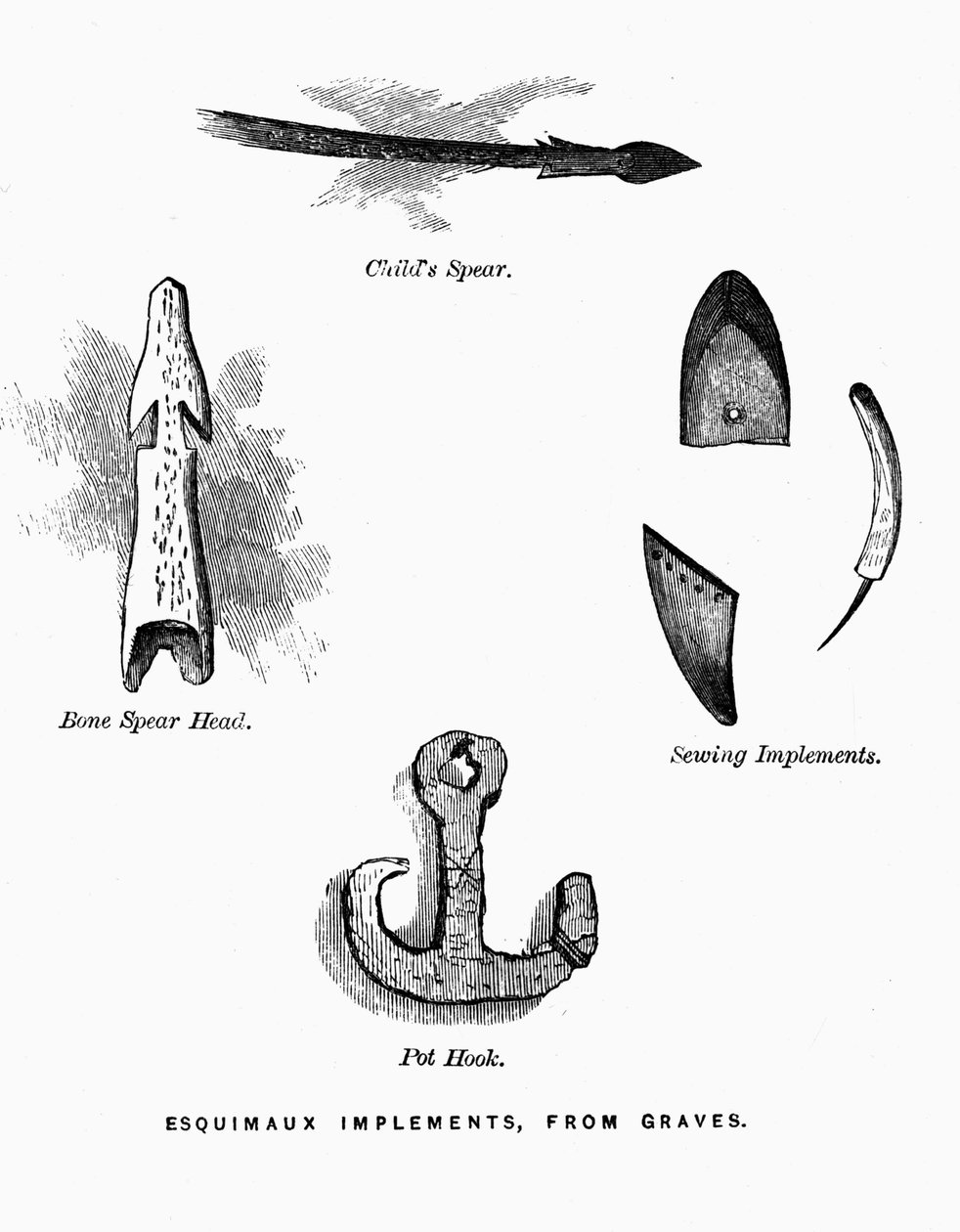 Ferramentas de Caça ao esquimó - Elisha Kent Kane, Exlorations in the Years 1853-1855, vol. 1, p. 52, Philadelphia de American School