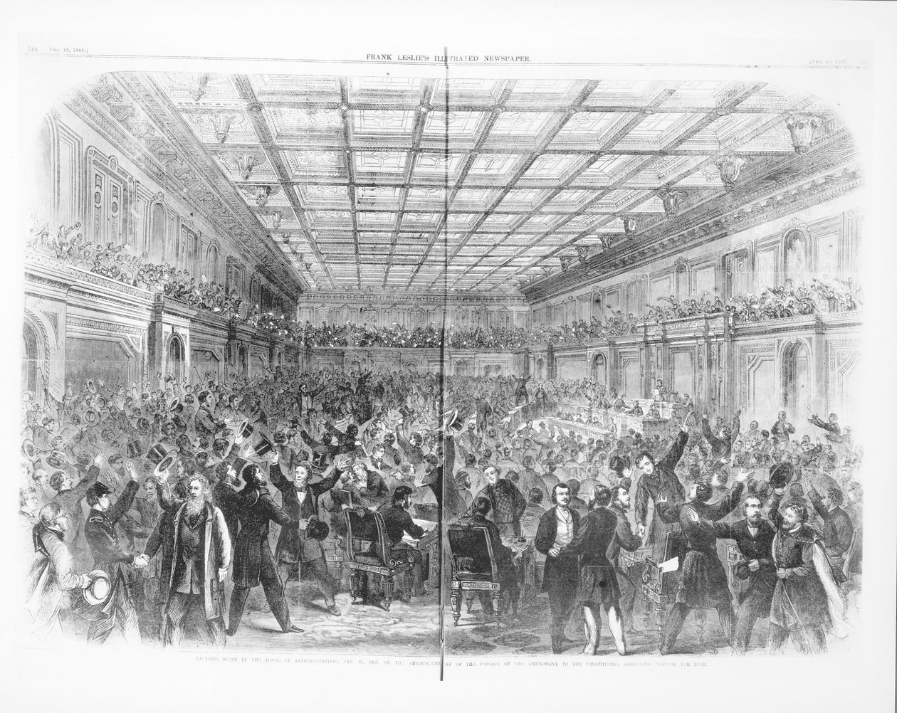 Excitante Cena na Câmara dos Representantes, 31 de janeiro de 1865, no Anúncio da Passagem da Emenda à Abolição da Escravatura para Sempre, do 