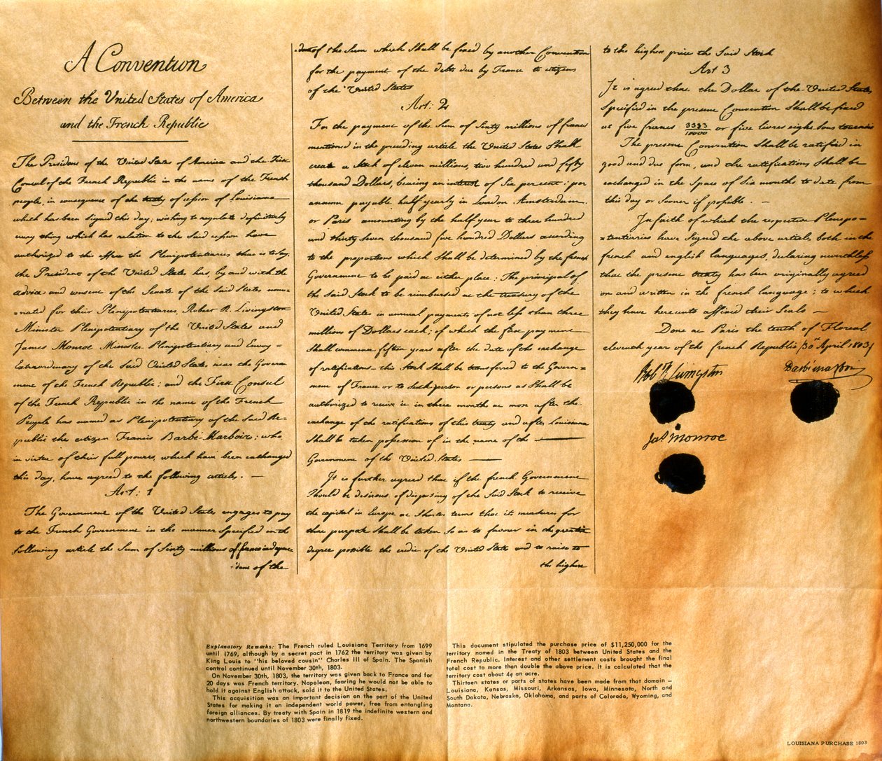 Fac-símile da Convenção para a compra de Louisiana pelos Estados Unidos, 30 de abril de 1803 de American School