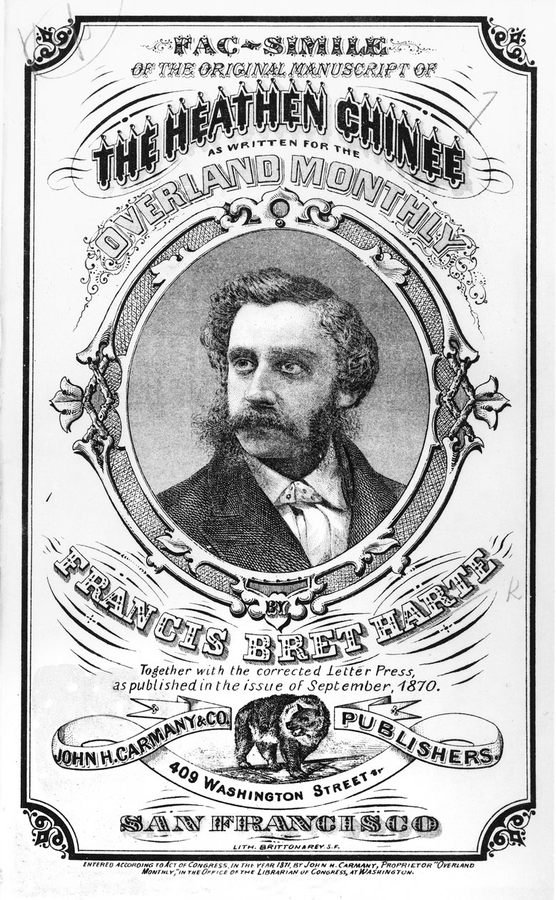 Fac-símile do manuscrito original de &39;The Chinee Chinee&39; de Francis Bret Harte (1836-1902), de &39;Overland Monthly&39;, 1871 de American School