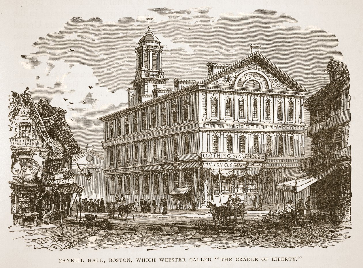 Faneuil Hall, Boston, que Webster chamou de O Berço da Liberdade, de um pub de livros. 1896 de American School