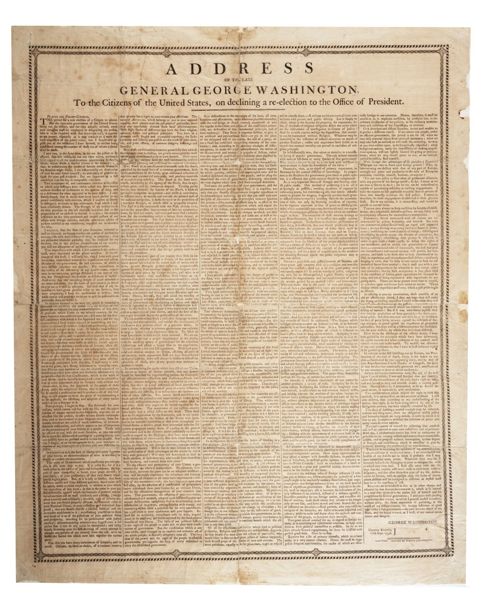 Discurso de despedida do falecido General George Washington, 17 de setembro de 1796 de American School