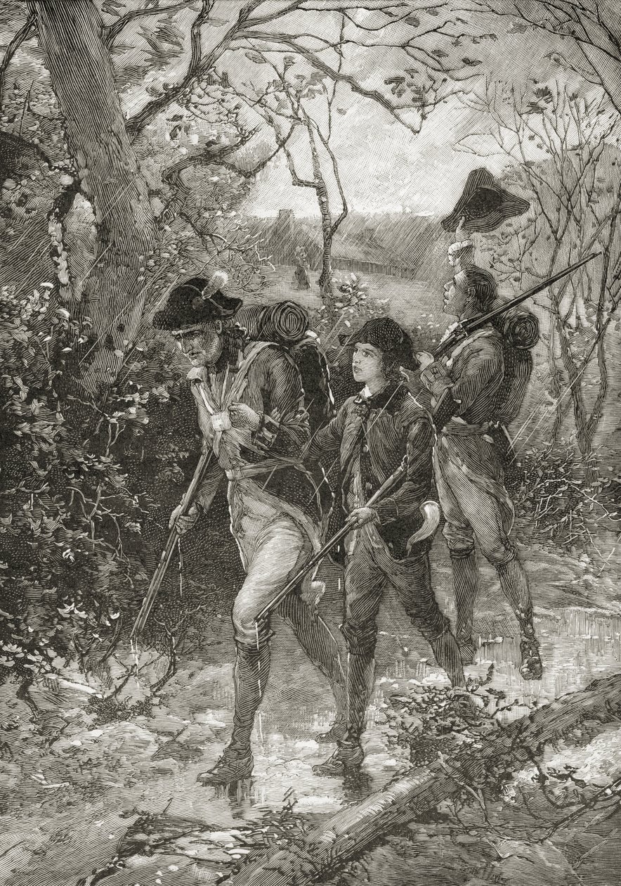 Pai e Filhos pela Liberdade, de &39;Uma Breve História dos Estados Unidos&39;, publicado pela AS Barnes und Co. em 1885 (lito) de American School