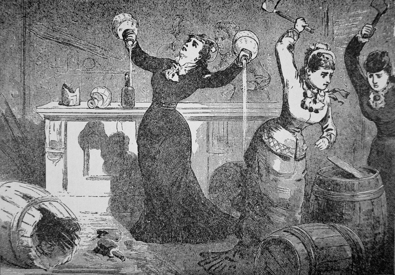 Membros femininos da Liga Anti-Saloon esmagam um bar, Fredericktown, Ohio, da 