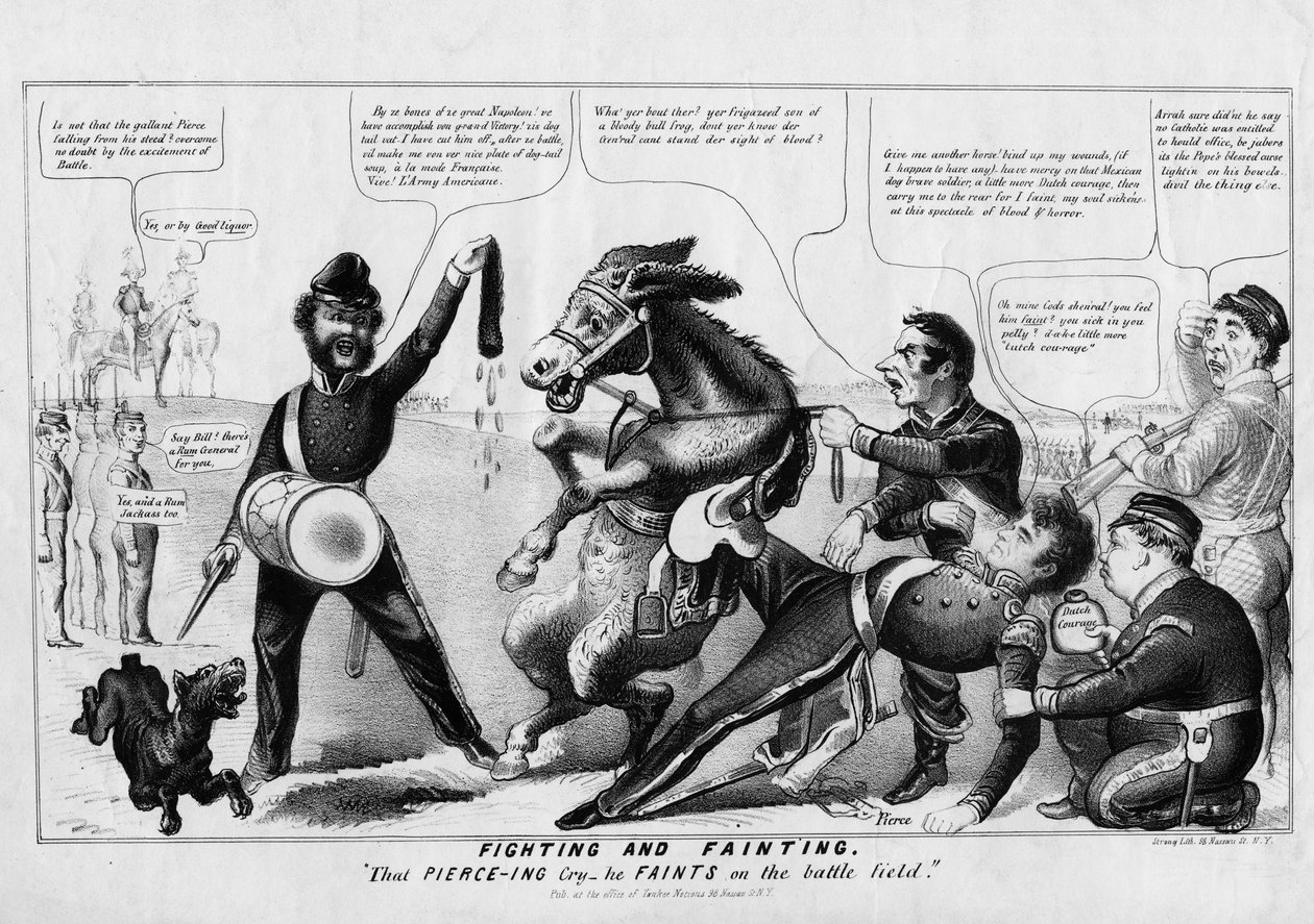 Lutando e desmaiando: aquele grito furioso - ele desmaia no campo de batalha, publicado por Strong Litho, Nova York, c.1852 de American School
