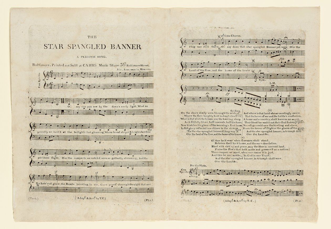 Primeira edição da partitura de "The Star Spangled Banner. A Pariotic de American School