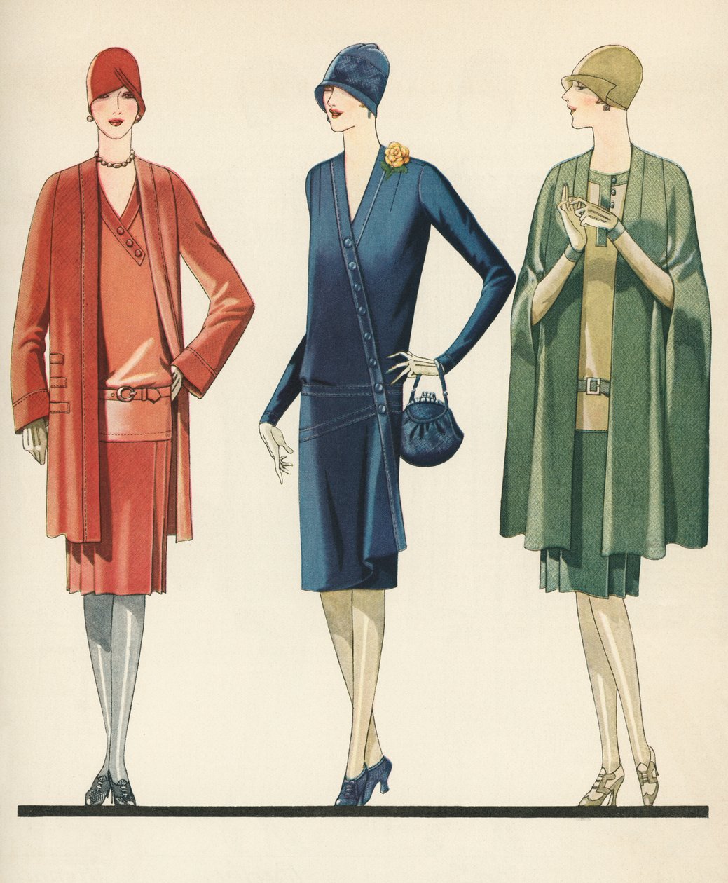 Flappers com vestidos e casacos de American School