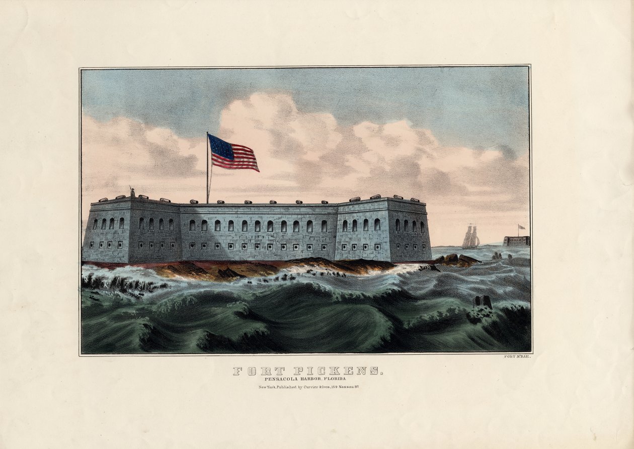 Fort Pickens: Pensacola Harbor, Flórida, pub. por Currier & Ives, c.1865 de American School