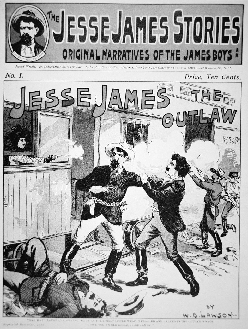 Capa do livro "The Jesse James Stories" impresso em 1898 (litho) de American School