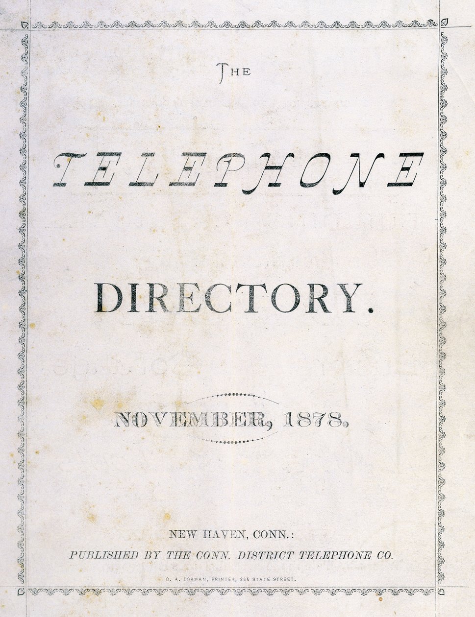 Capa de &39;The Telephone Directory&39; de novembro de 1878 de American School