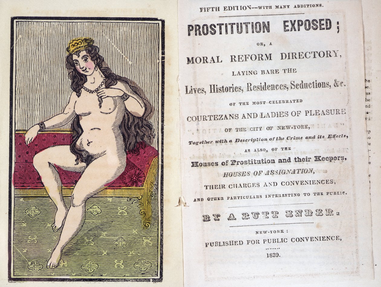 Frontispício e título da prostituição exposta por A. Butt Ender, Nova York publicada em 1839 de American School