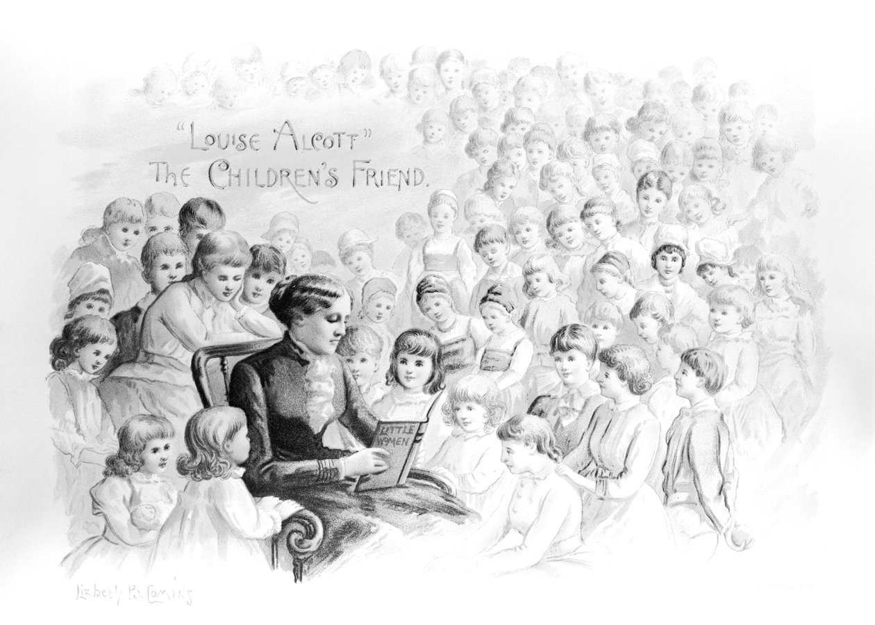 Frontispício para Louise Alcott, a amiga das crianças, por Lizbeth Comins de American School