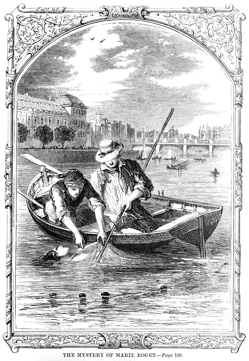 Frontispício para o mistério de Marie Roget por Edgar Allen Poe (1809-49) 1852 de American School