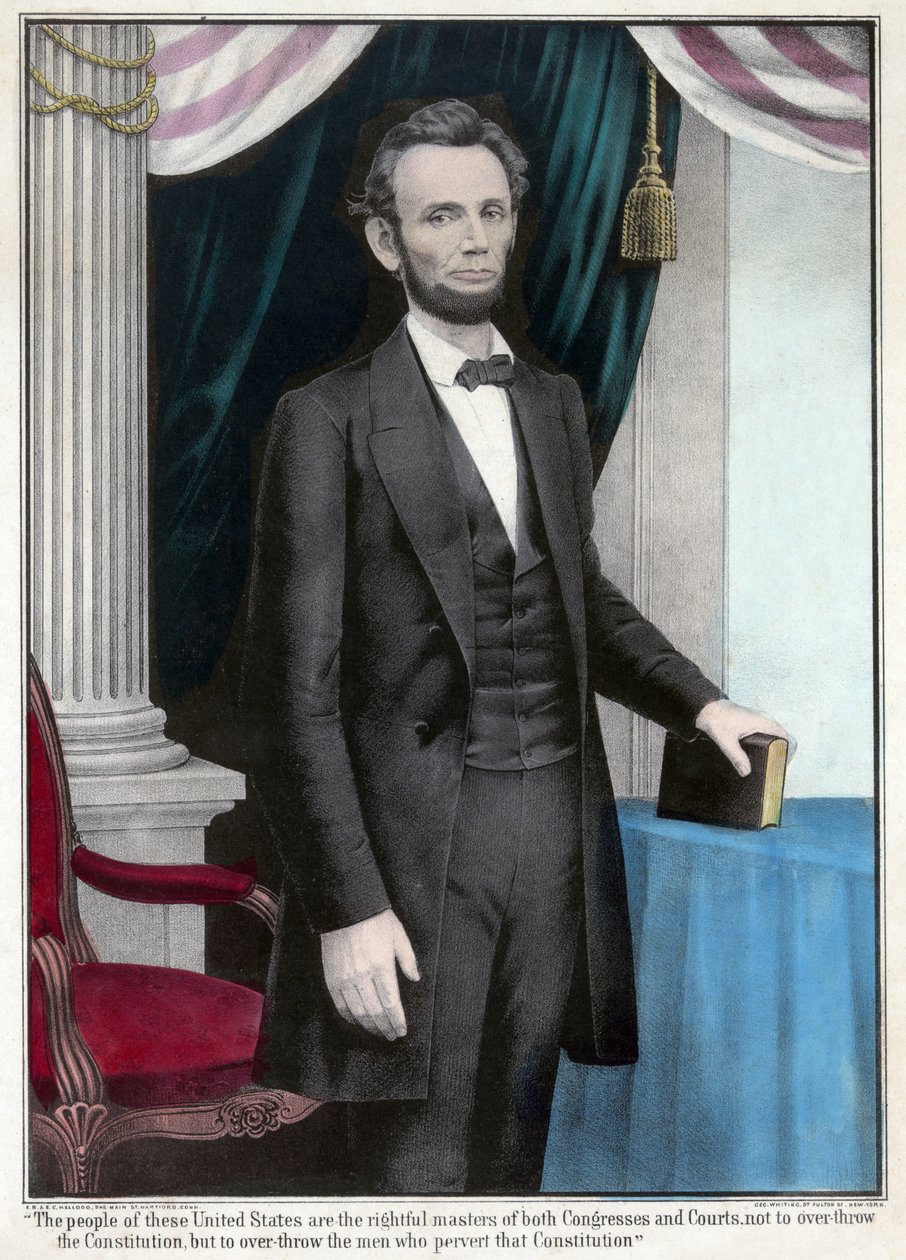 Retrato de corpo inteiro de Abraham Lincoln, pub. 1865 (litografia a cores) de American School