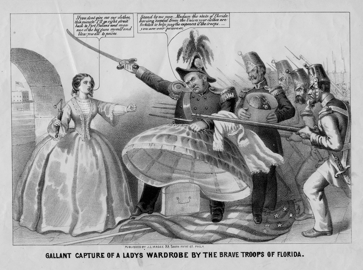 Galante captura de um guarda-roupa ladys pelas bravas tropas da Flórida, publicado por JL Magee, Filadélfia, c. 1861 de American School