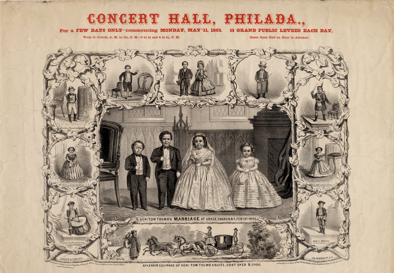 Gen. Tom Thumb e esposa, Com. Nutt e Miss Minnie Warren, pub. por Currier & Ives, 1863 de American School