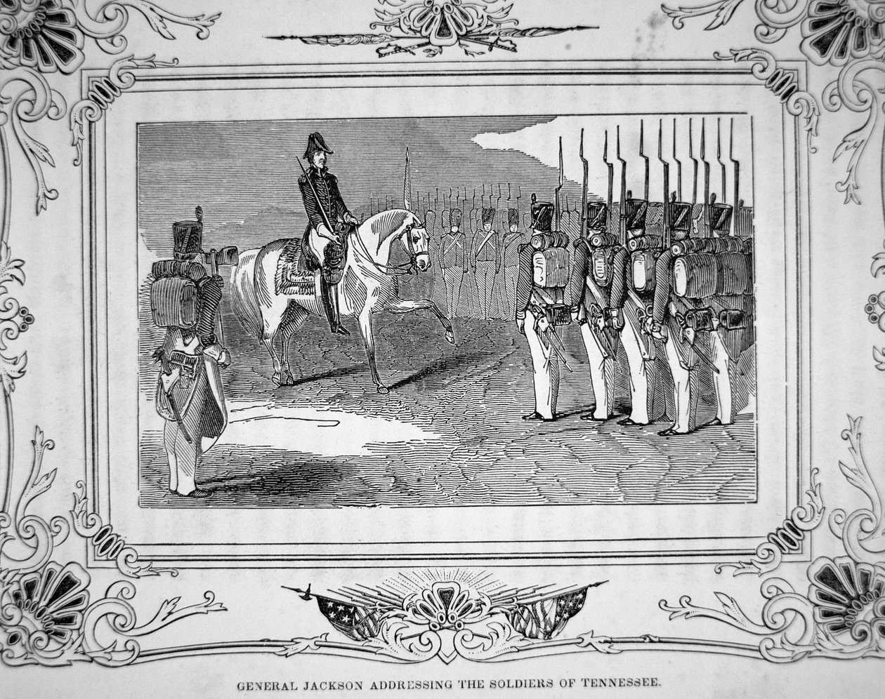 General Andrew Jackson fala à Milícia do Tennessee antes da Batalha de Horsehoe Bend, 27 de Março de 1814 de American School